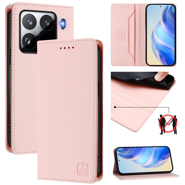 Funda Billetera con Soporte para Xiaomi 15 Pro Bloqueo RFID Plegable Rosa