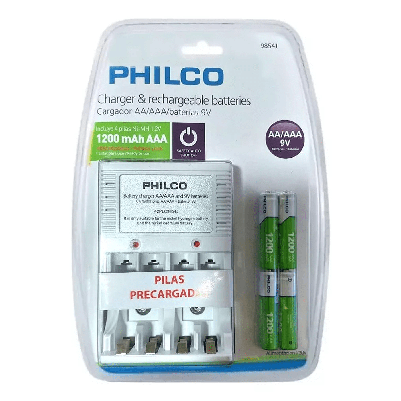 Philco - Cargador C/4 Pilas Aaa 1200 Mah Pre-cargadas