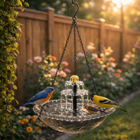 Fuente para baño de aves solar colgante en cascada MOVVIYE gris