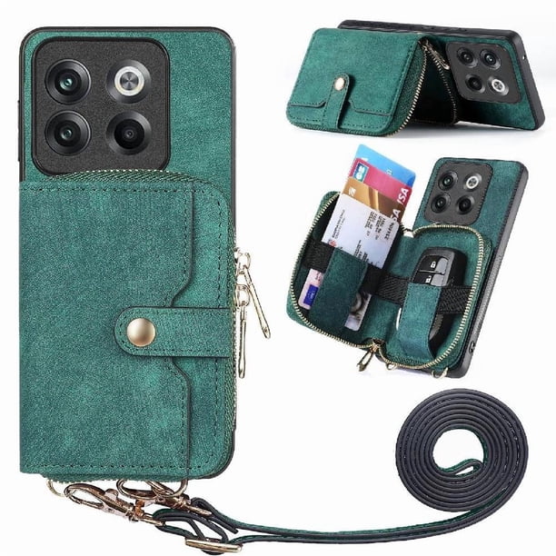 Funda Tipo Cartera con Correa Cruzada para OnePlus 10T Protección Contra Golpes Verde