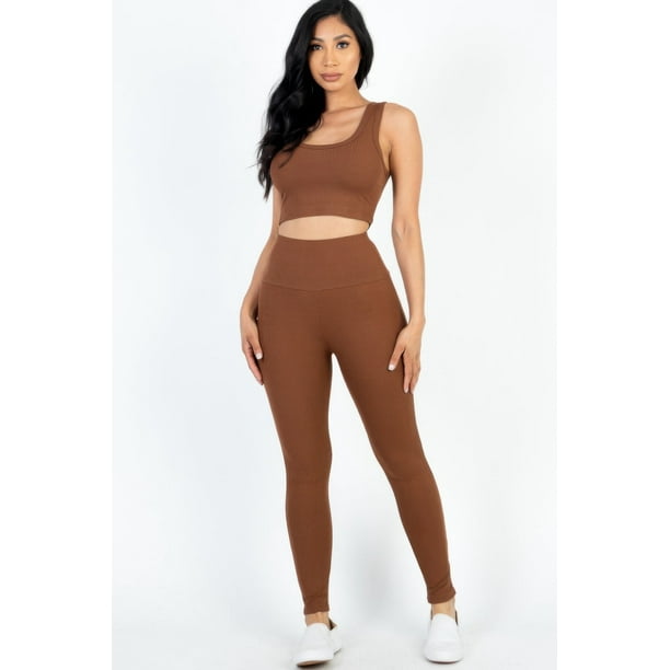 Conjunto de Top Corto y Leggings Acanalados