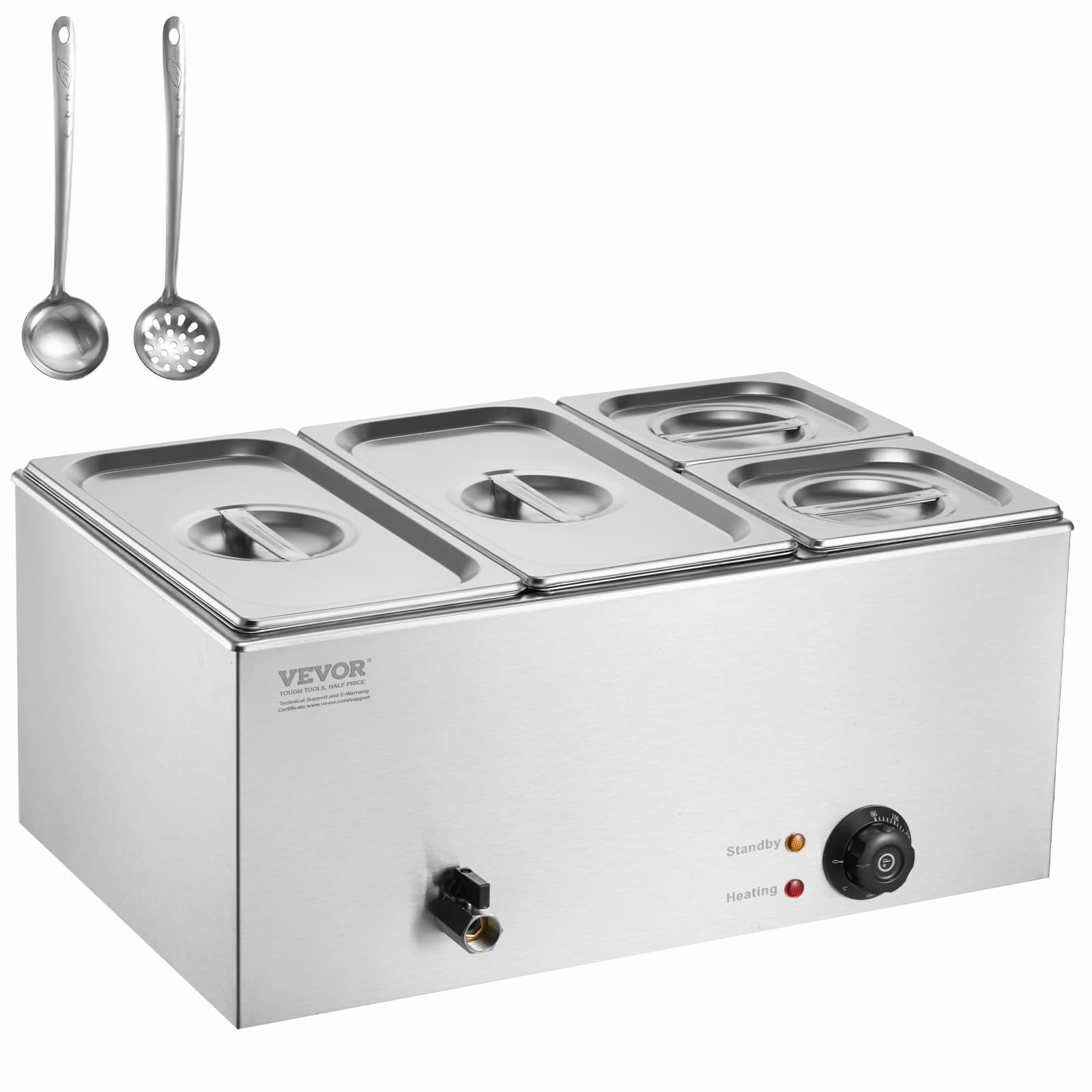 Calentador De Alimentos Vevor De 4 Recipientes, 24 Qt, Mesa De Vapor Eléctrica Comercial