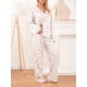thumbnail image 2 of Conjunto de pijama floral de 2 piezas para mujer, con camisa de manga larga y pantalón palazzo de pierna ancha, color blanco fresa, talla M, 2 of 7
