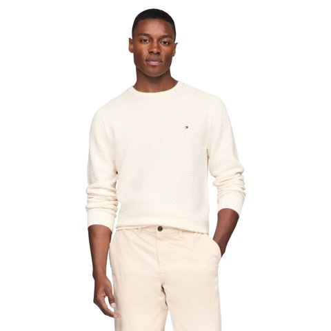 Jersey Tommy Hilfiger Para Hombre Con Cuello Redondo Estructurado 9Gg, Color Marfil