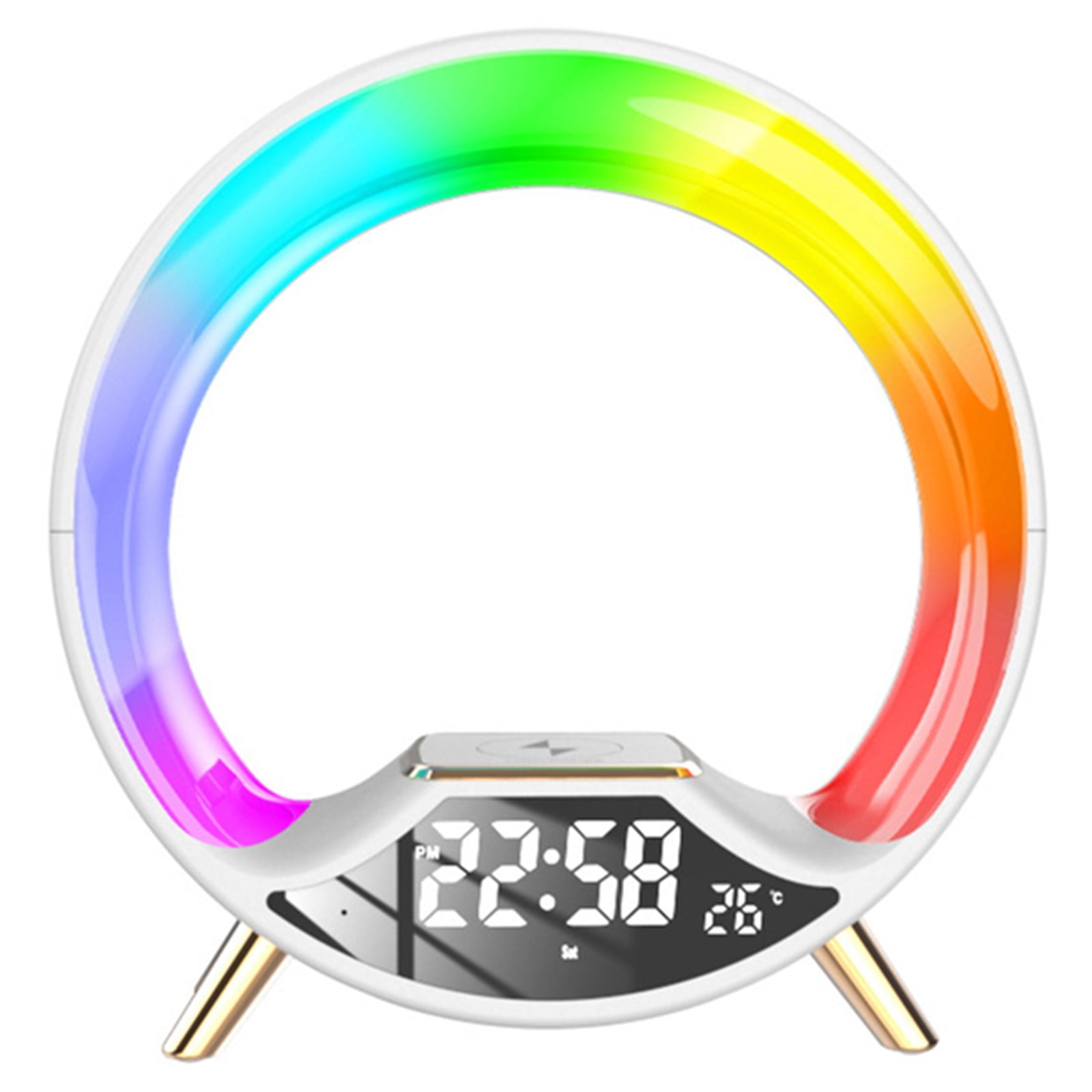 Genérico - Cargador Inalámbrico Con Luz Nocturna Led, Altavoz Con Reloj Despertador Digital, Radio Fm, Función De Snooze, Luz Ambiental, Luz De Despertar Al Amanecer