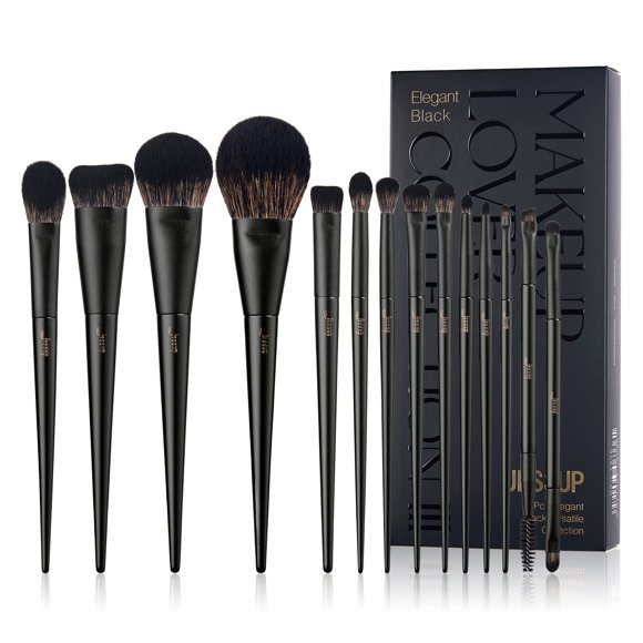 Set de brochas de maquillaje Jessup T336, 14 piezas, fibra sintética negra