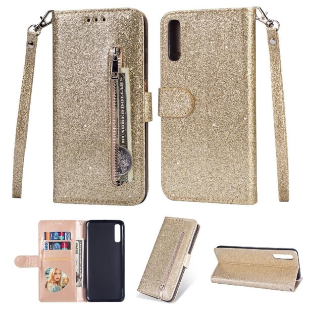 Funda para FOXDOCK Elegante funda Samsung Galaxy A50s Glitter con cremallera-Ideal para el uso diario