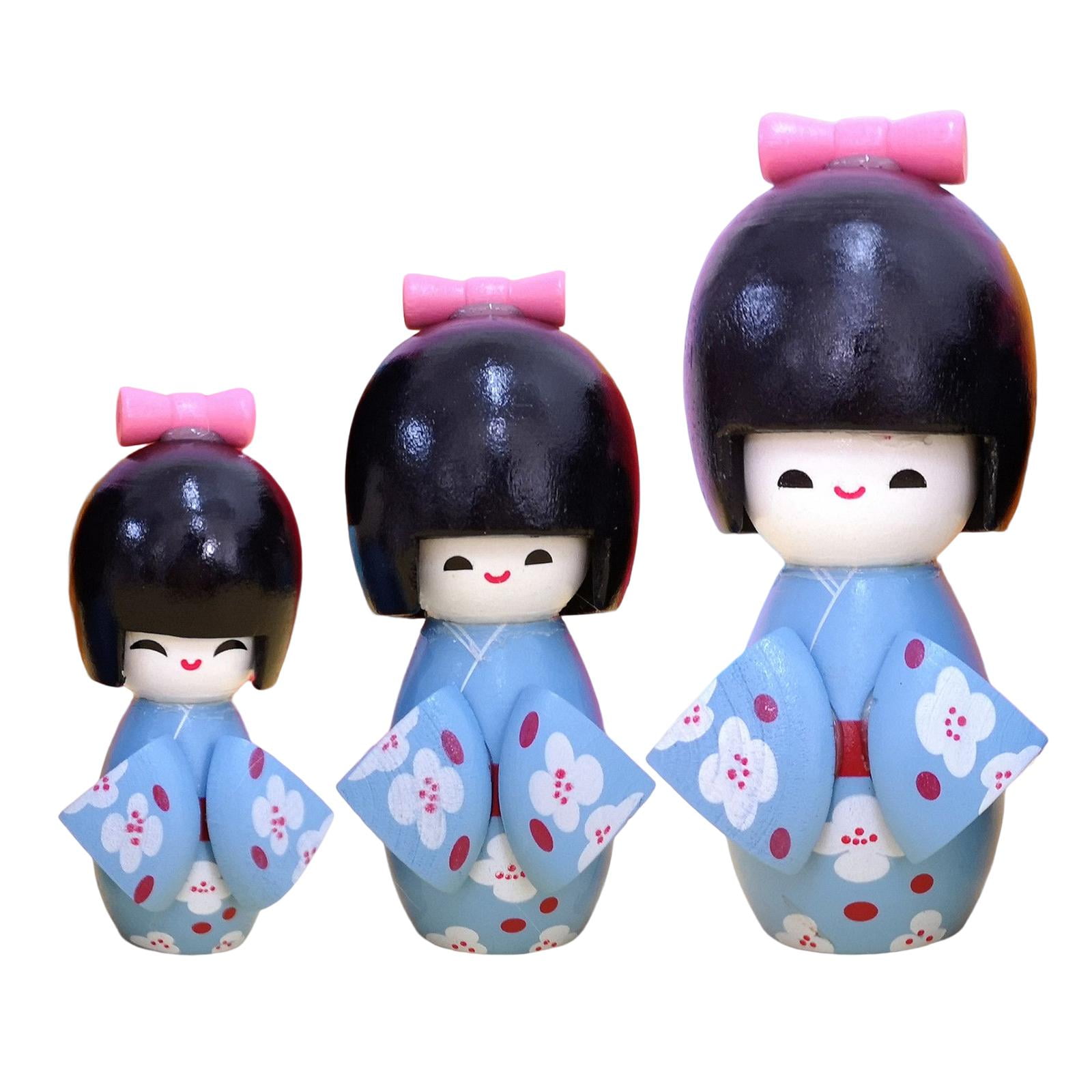 Magideal - 3 Piezas De Madera Japonesa Muñeca Niñas Muñecas Juguete Decoración Adornos Muñeca Figura Muñeca Estatuilla Para Decoración Cumpleaños Niños Juguete Azul