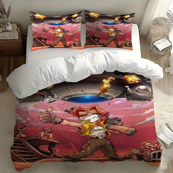 3pcs M-Slug Red-Haired Glasses Destroy UFO Themed Printed Bedding Set Includes