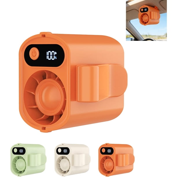 Ventilador coche rotación 360° pantalla LED USB recargable clip camping gimnasio