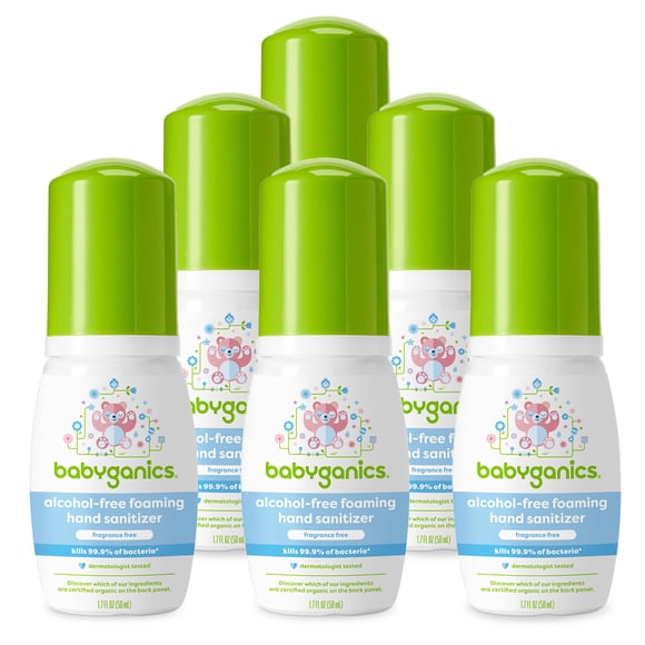 Desinfectante de manos Babyganics, bomba espumosa, 50 ml, sin alcohol, 6 unidades