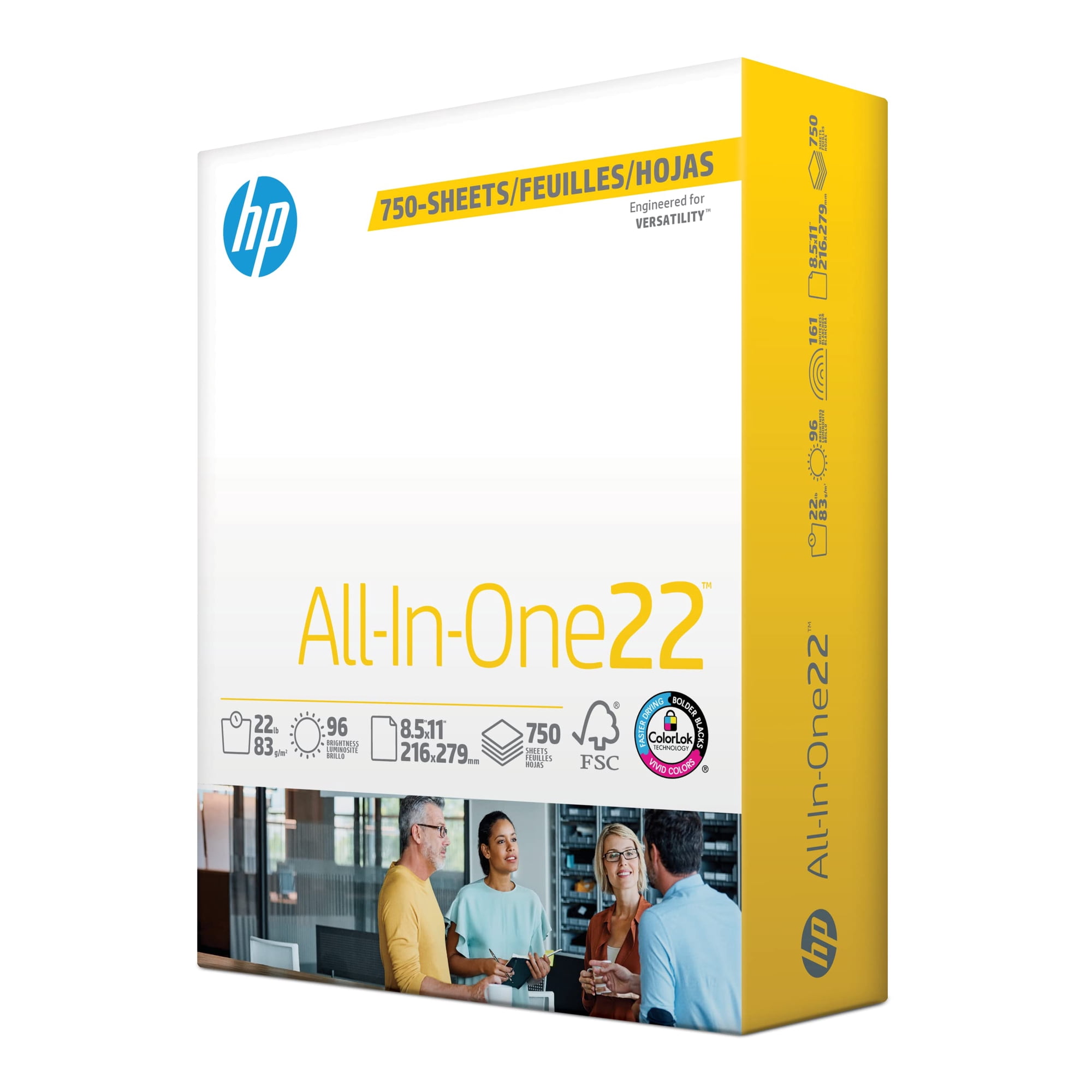 Papel Para Impresora Hp Papers All In One, 22 Libras, 8,5 X 11, 750 Hojas