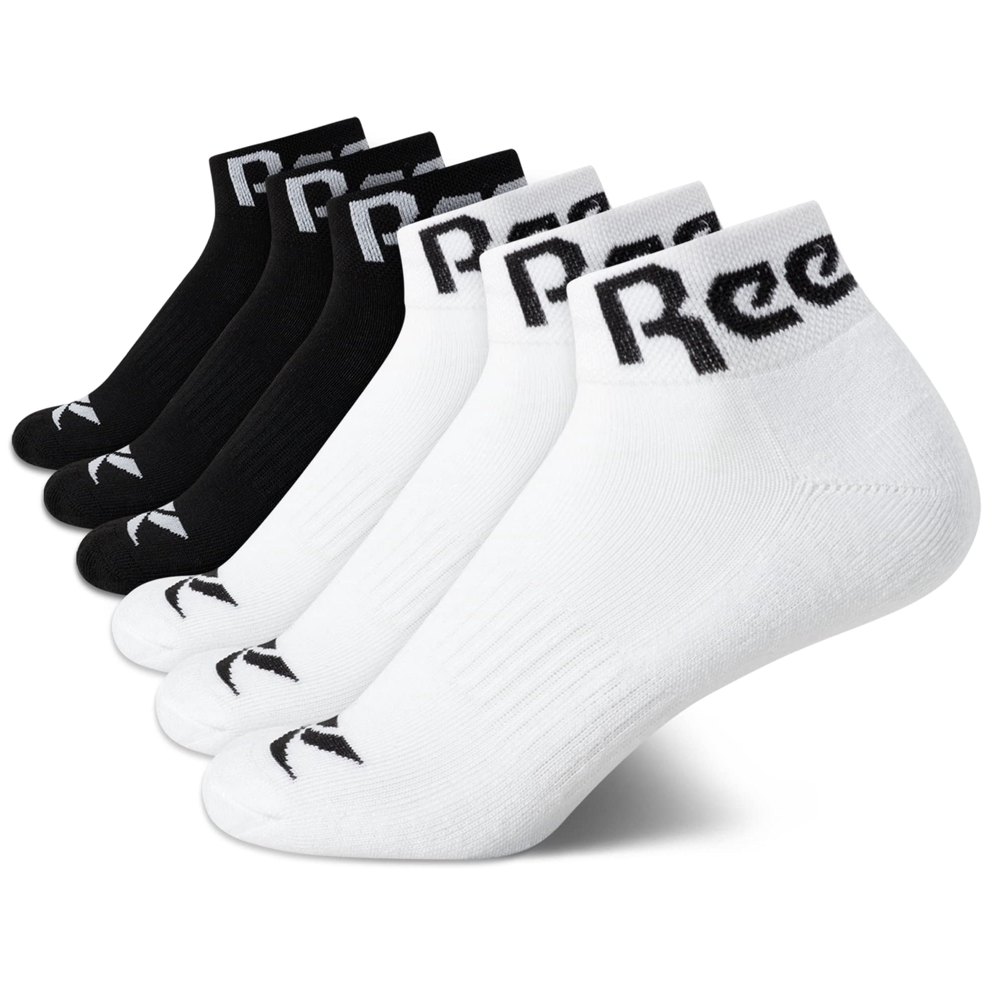 Calcetines Reebok Quarter Cut Para Mujer, Paquete De 6, Negro/blanco, Tallas 4-10