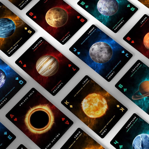 Juegos de cartas Cosmos para entusiastas de la astronomía con temática espacial