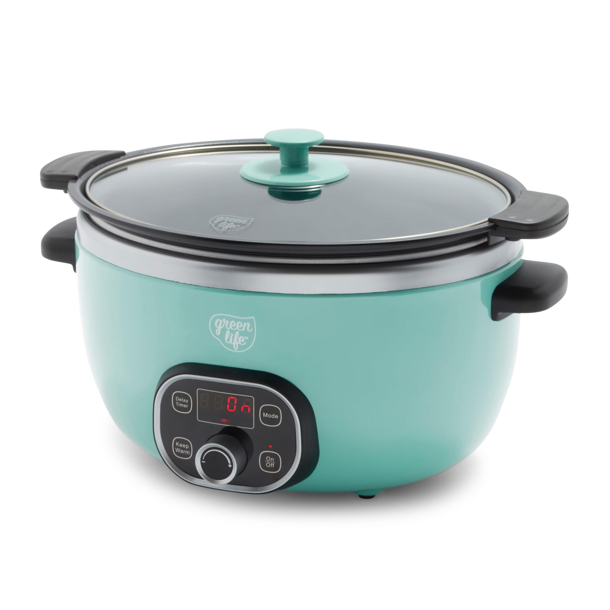 Olla De Cocción Lenta Greenlife De 8 Cuartos De Galón, Cerámica Antiadherente, Sin Pfas, Turquesa