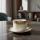 thumbnail image 2 of Juego taza platillo apilable borde decorativo Café blanco #4, 2 of 3