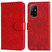 Funda Tipo Cartera Foxdock Para Oppo A94 5G , Diseño Girasol En Relieve, Cuero Pu, Cierre Magnético, Soporte Y Tarjetero