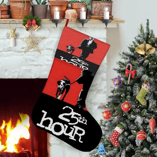 La Hora 25 Tema: Calcetines de Navidad, fino lino blanco para colgar en escaleras y chimenea, decoración navideña para el hogar, regalo de Navidad. 45cm × 32cm