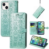 Funda Cartera Foxdock Para Iphone 14 , Flip Pu Con Relieve De Gatos Y Perros, Tarjetero Y Soporte