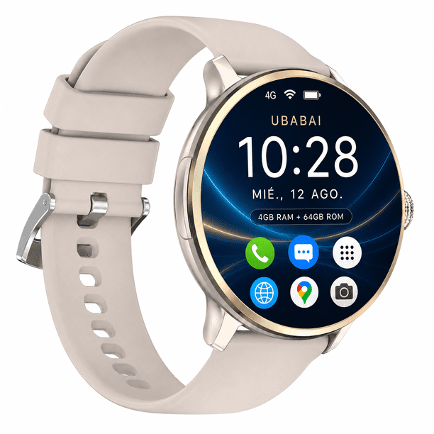 UBABAI Reloj Inteligente Android 10 con SIM 4G LTE AMOLED 1.6", GPS, Wi-Fi, Cámara 2 MP, 4GB+64 GB