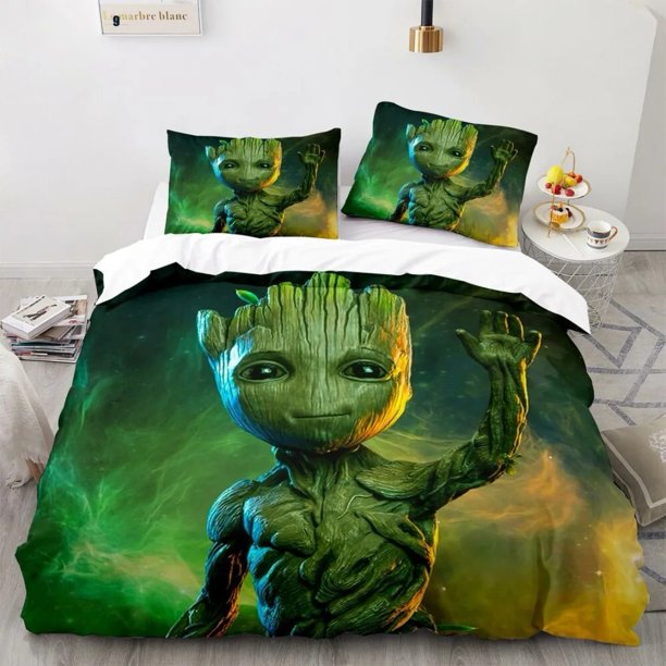 Marvel Groot Duvet Cover Cartoon Anime Groot Bedding Set 3D Printed Rocket Raccoon Duvet Cover Kids Gift Bedroom Decoration Bed Sheets