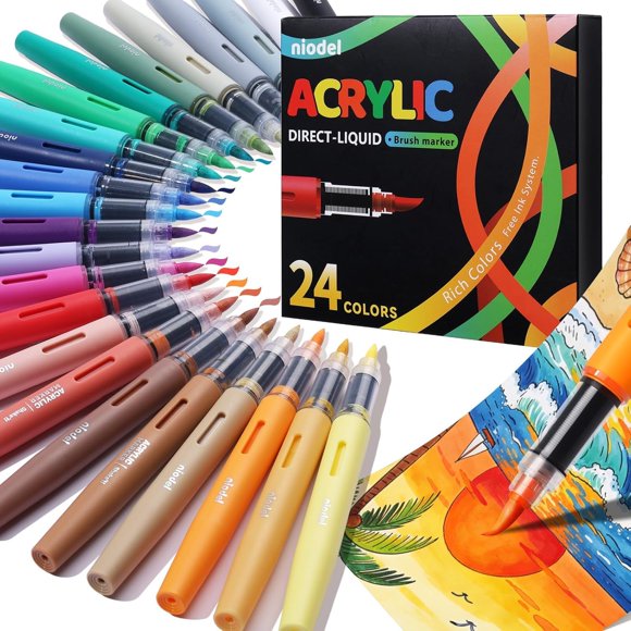 Marcadores de pintura acrílica Niodel de 24 colores impermeables