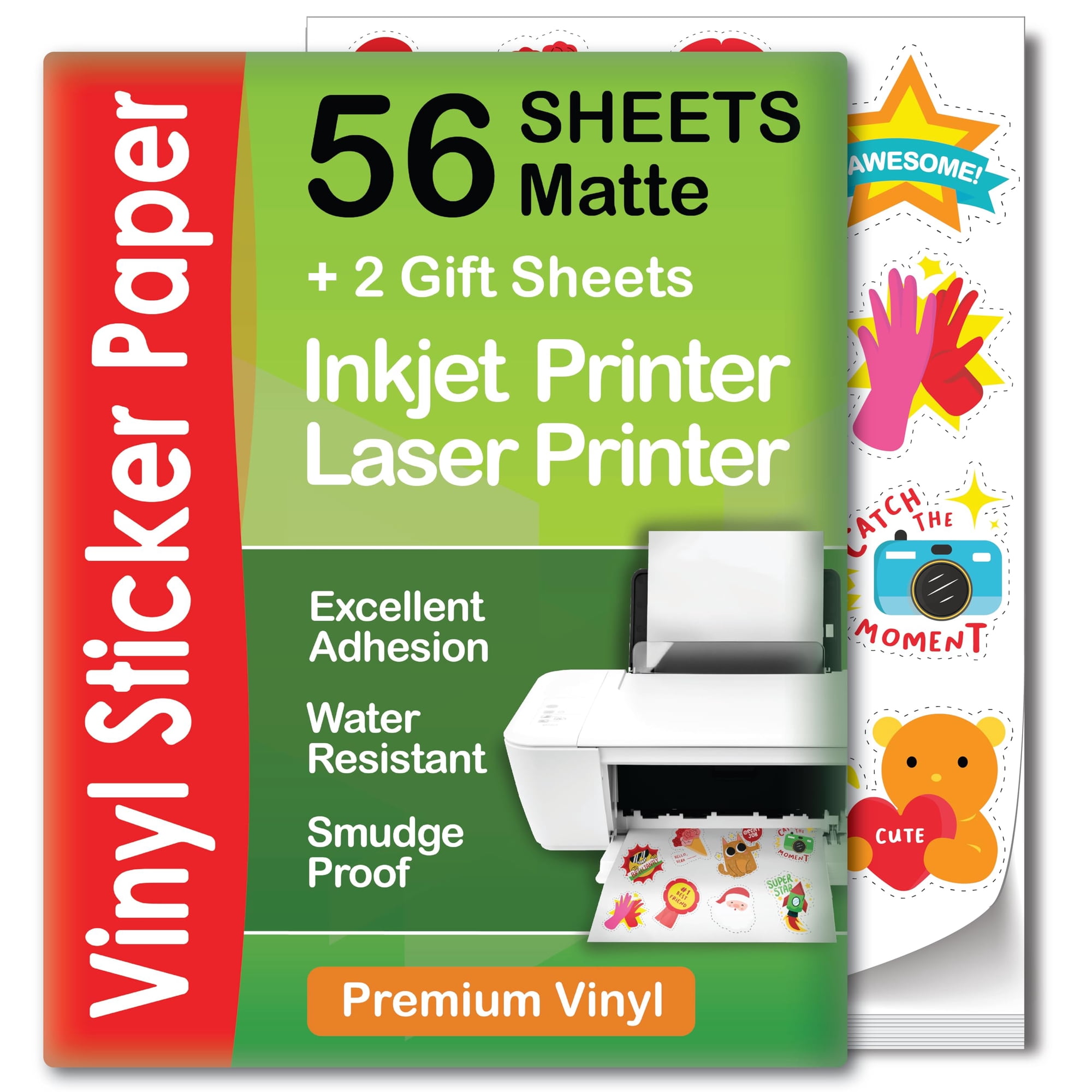 Papel Adhesivo De Vinilo Imprimible Agodeo, Blanco Mate, 56 Hojas