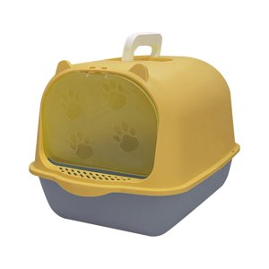 Ioensy - Inodoro Cerrado Y Cubierto Para Gatos, Antisalpicaduras, Duradero, Caja De Arena Para Gatos Con Capucha, Color Amarillo Y Gris