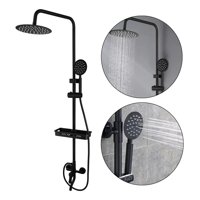 Genérica - Hermosa Columna Redondo De Ducha Negra Mate 3 Funciones - Cabezal De Ducha Redondo