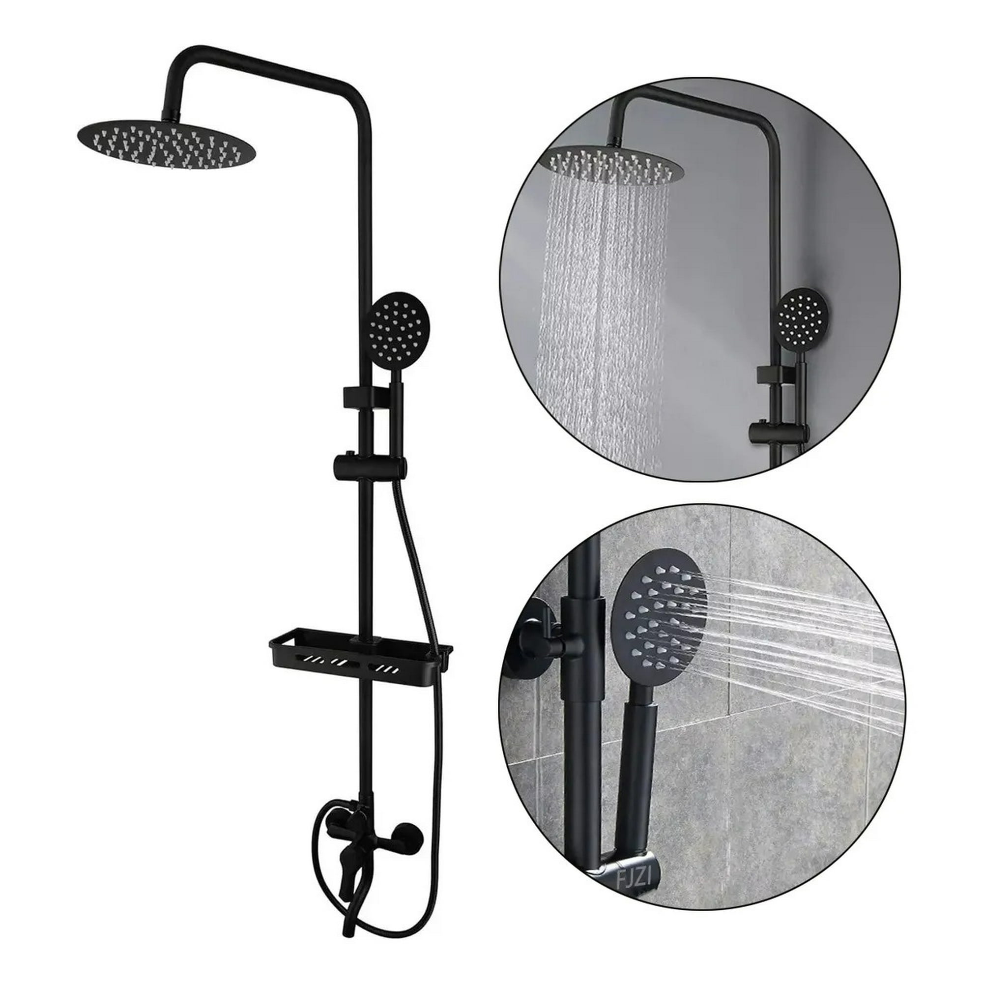 Genérica - Hermosa Columna Redondo De Ducha Negra Mate 3 Funciones - Cabezal De Ducha Redondo