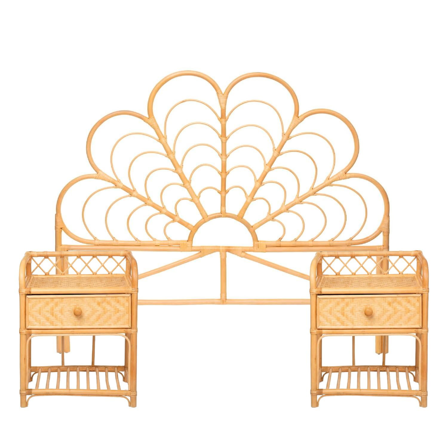 Set Respaldo 2 Plazas + Veladores Bambú Ratán Atmosphera