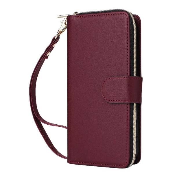 Funda Cartera con Cremallera y Correa para Samsung Galaxy A23 5G Soporte y Tarjetero Rojo