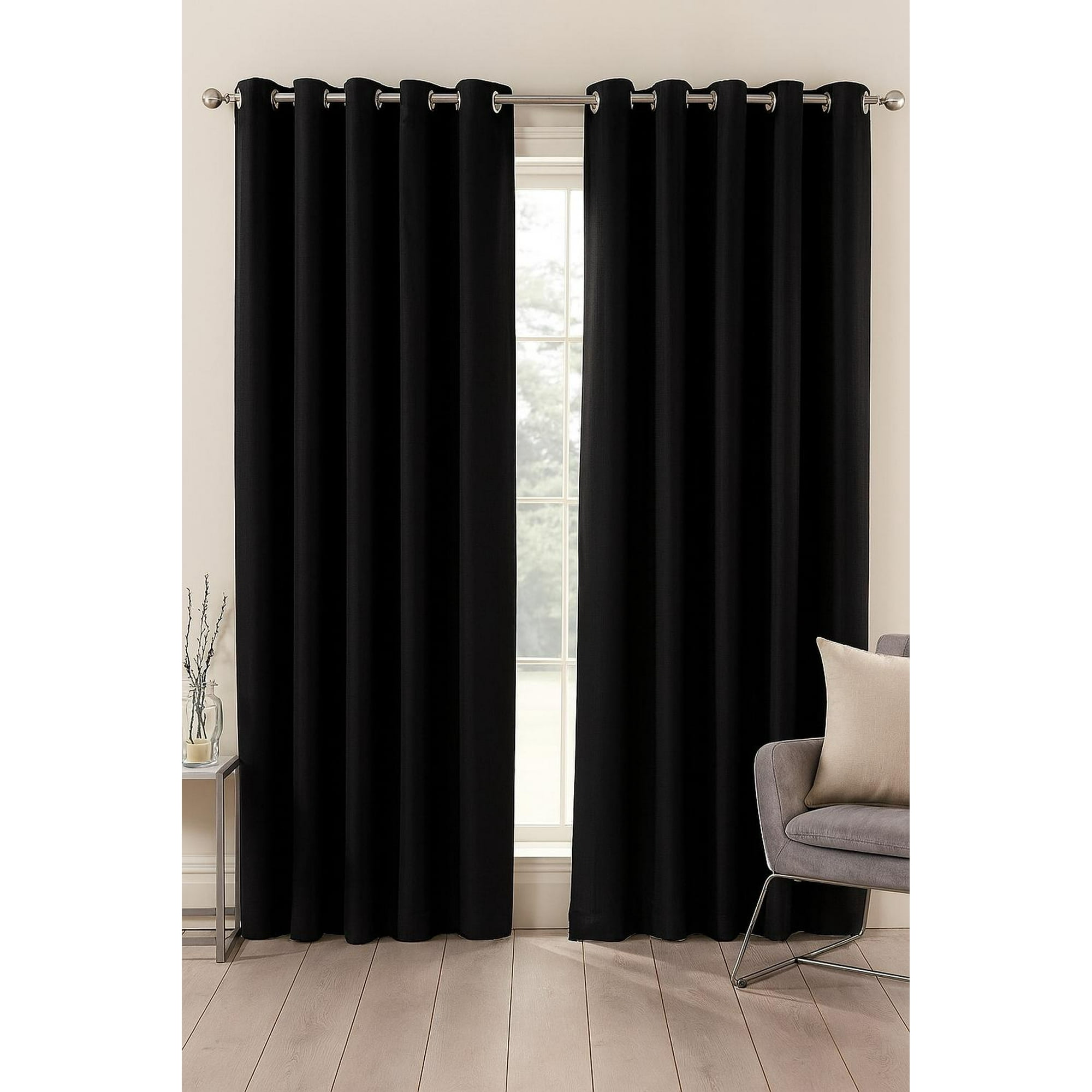 Clems - Pack 2 Cortina Tradicional 100% Blackout Negro Negro