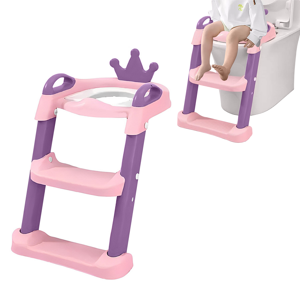 Mundo Online - Escalera De Baño Para Niños Diseño Coronita Celeste Y Rosado