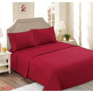 Genérico - Juego De Sábanas Con Broderie 1.5 Plazas - Rojo M8706