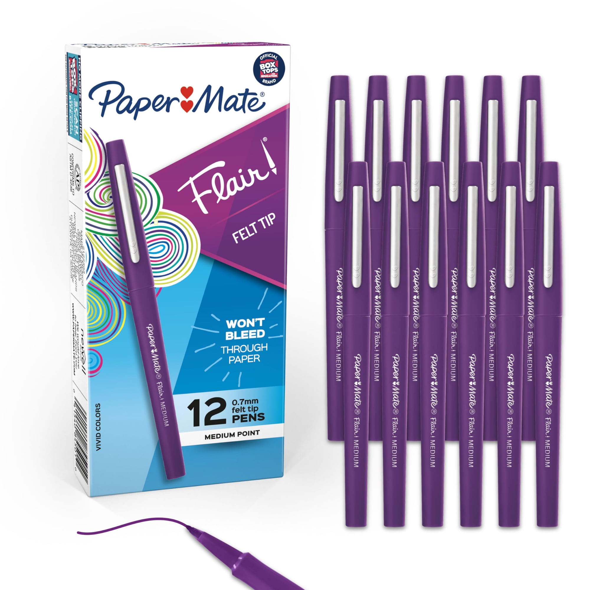 Paper Mate‌ - Bolígrafos Con Punta De Fieltro Paper Mate Flair, Punta Mediana, Color Morado, 12 Unidades