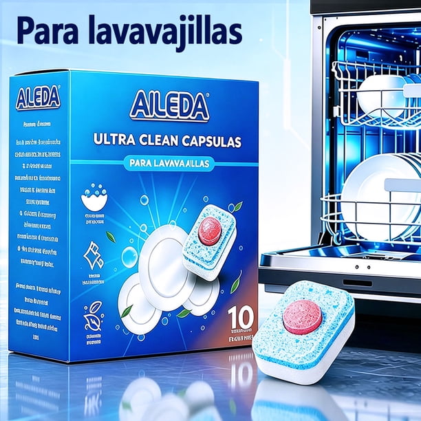Pastillas para lavavajillas Aileda 10 unidades, tabletas para platos, vasos, cubiertos, ollas y uso diario en cocina