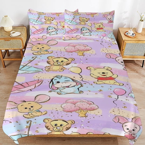 Winnie The Pooh Bed Duvet Cover Microfiber Bedding Sets 3D Printed Lightweight 3 Piece Comforter Sets for Kids Boys Girls