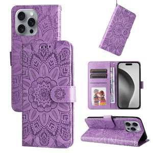 Funda Tipo Cartera Foxdock Para Iphone 16 Pro Max , Diseño Girasol En Relieve, Cuero Pu, Cierre Magnético, Soporte Y Tarjetero