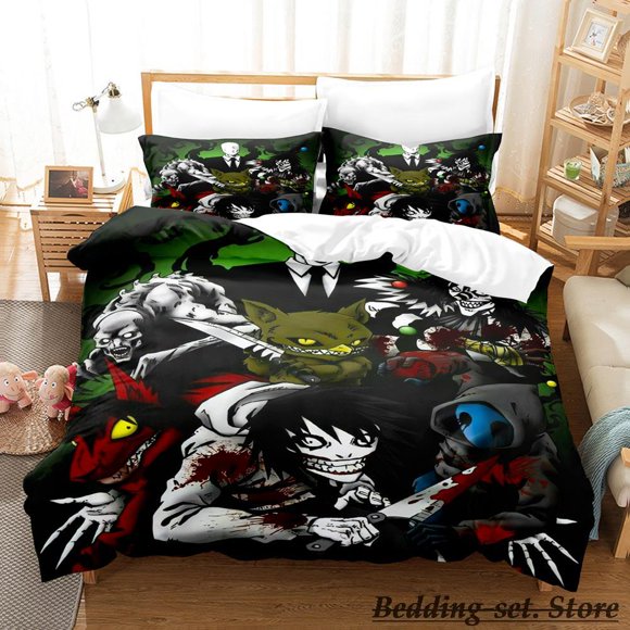 Jeff and Jane Creepypasta Bedding Set Bed Set Adult Kid Bedroom Duvetcover Sets Anime