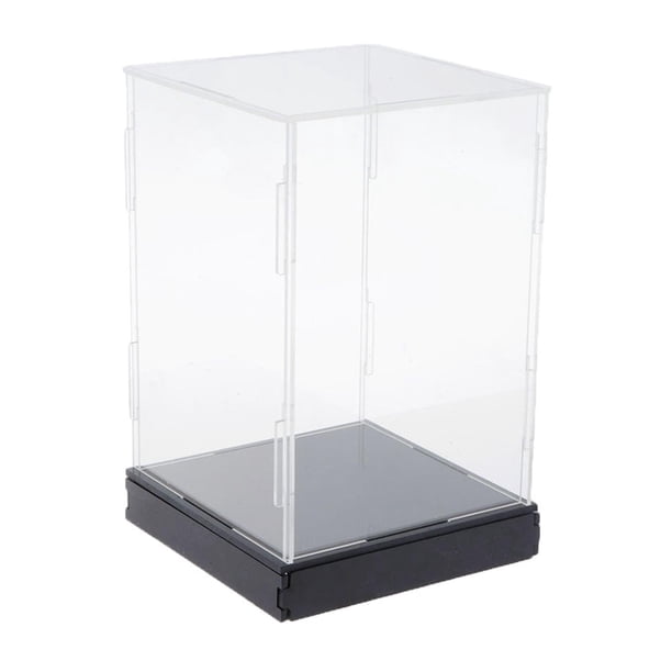 Caja de exhibición de acrílico transparente Base negra contenedor multipropósito a prueba de polvo para recuerdos cosméticos modelo coleccionables 20cmx20cmx30cm