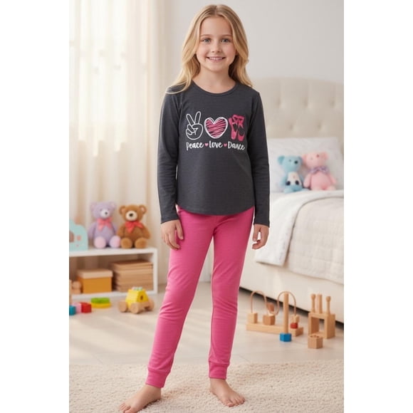 Pijama Niña Estampado Peace Love Dance gris oscuro 6