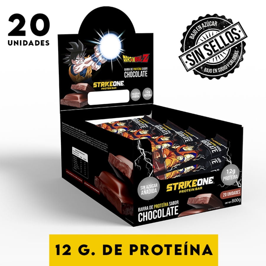 Strikeone - Barra De Proteína, Chocolate - 20 Unidades - 40 G C/u - Goku
