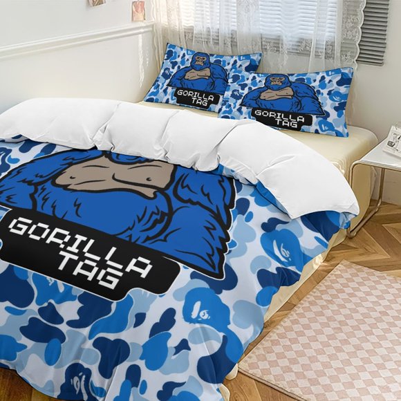 Blue Camo Gorilla Tag Comforter Set Soft 3 Pcs Twin Bedding Sets Thicken for All Season