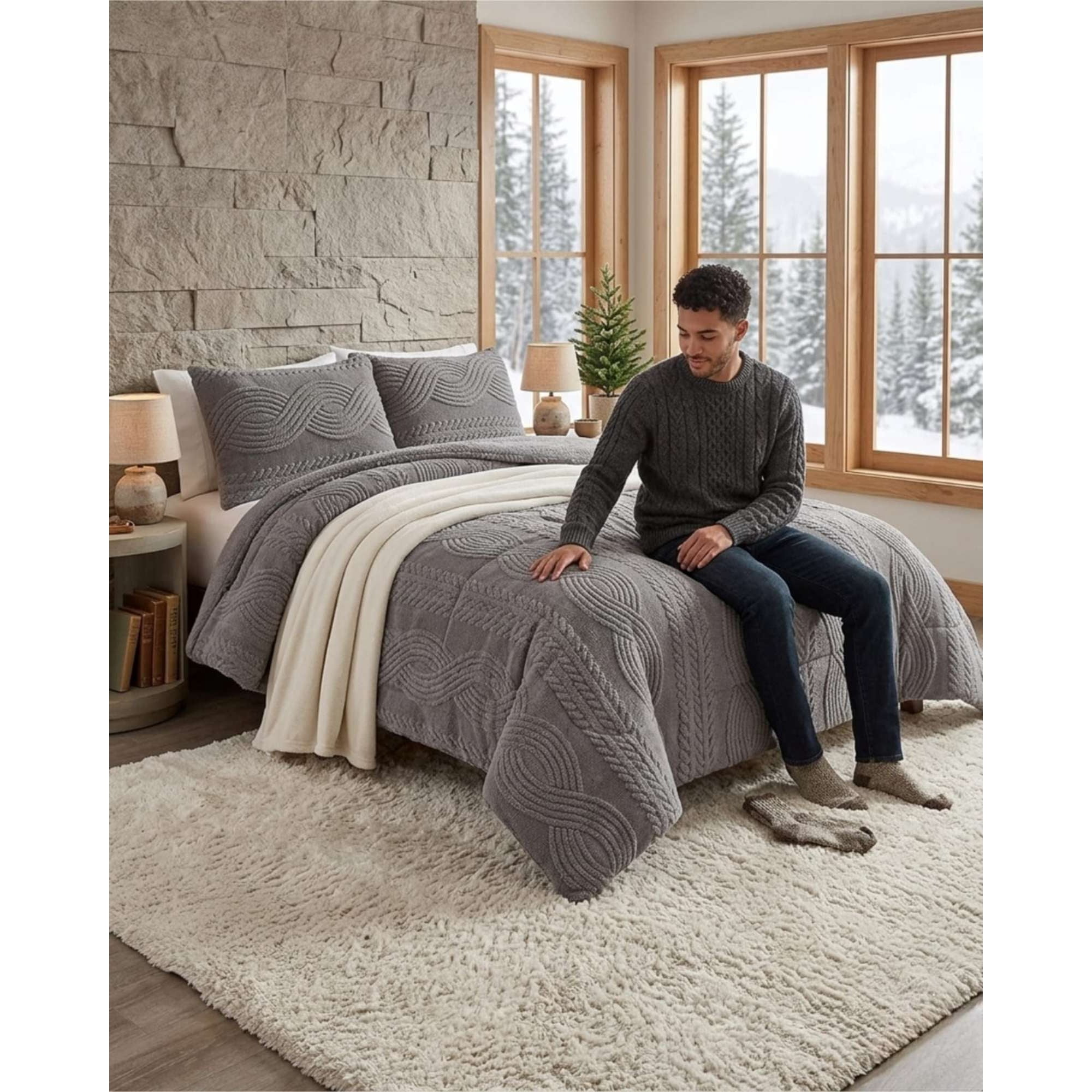 Todo Para El Hogar - Cubrecama Trenzado Ultra Suave Invierno + Fundas