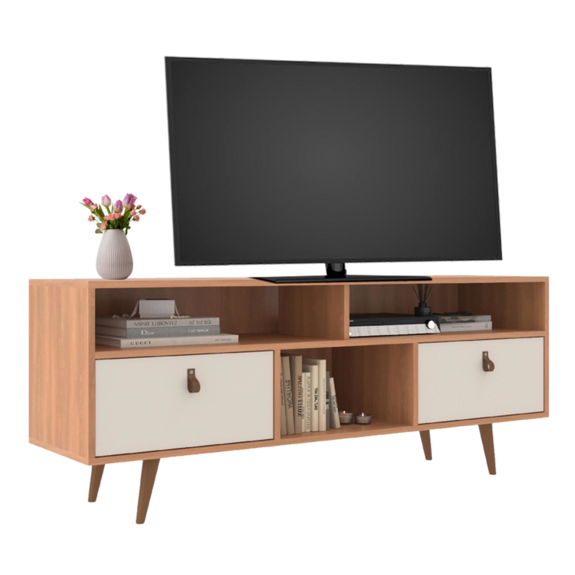 Mobilfrank - Rack Tv 55 Pulgadas 2 Puertas 3 Nichos Café - Blanco 785Cb