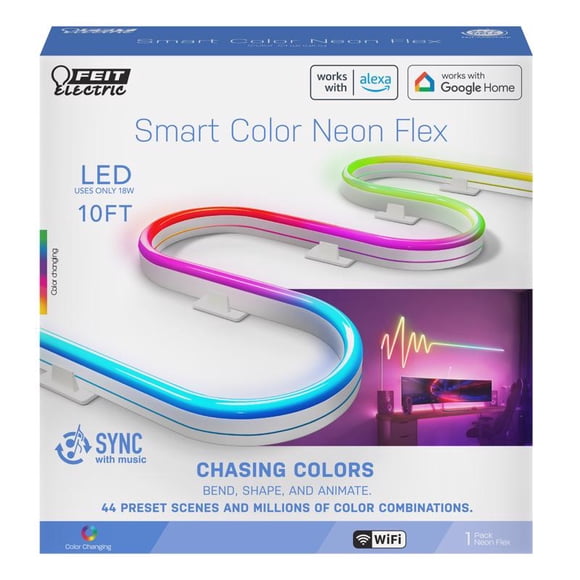 LED Rope Lights Feit que cambian de color de 10 pies con tecnología inteligente, paquete de 1 unidad