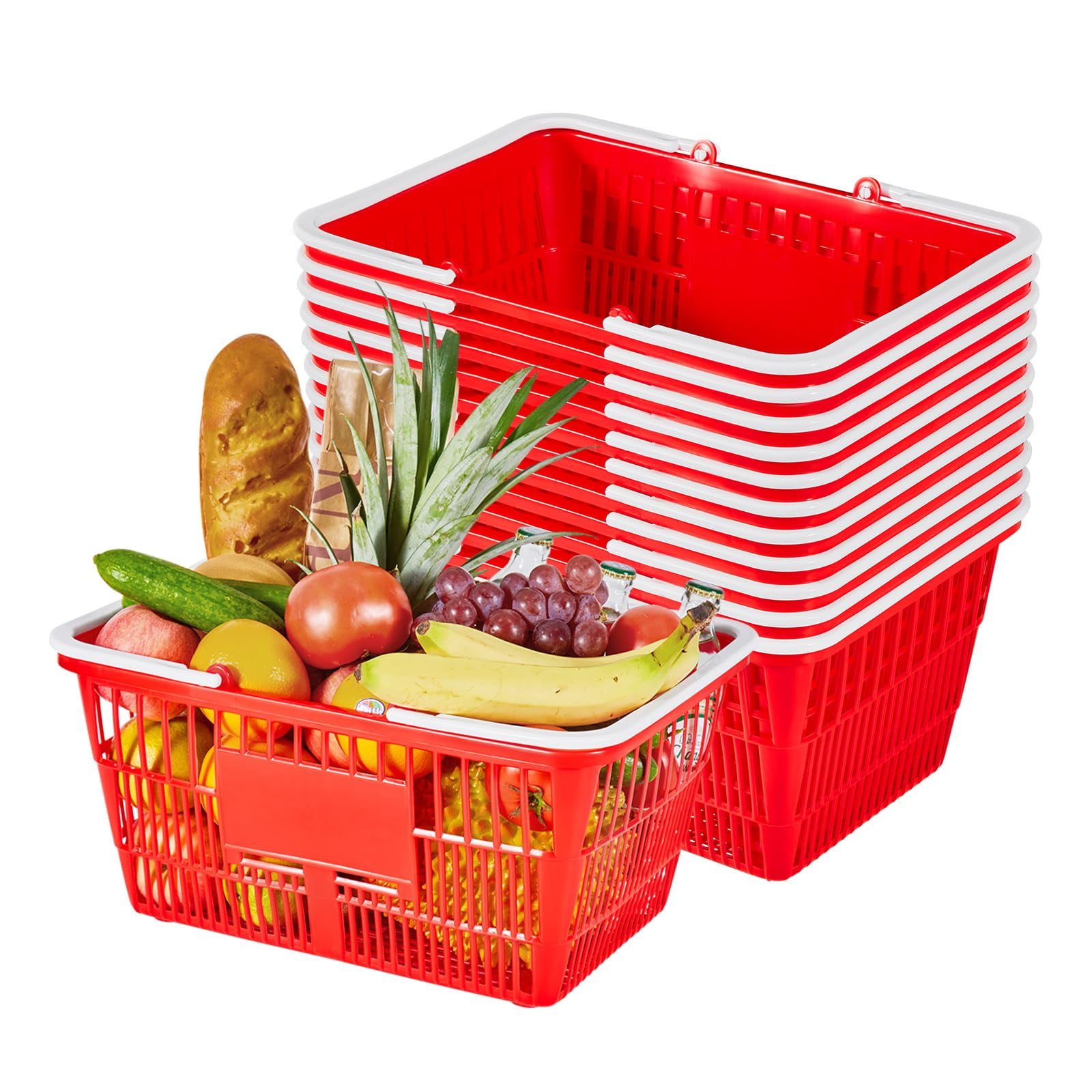 Cestas De Compras Vevor, 12 Unidades, 21 L, Apilables, Plástico Pe, Color Rojo