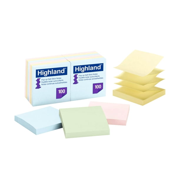 Notas adhesivas Post-it Highland Pop-up de 7,6 x 7,6 cm, paquete de 12