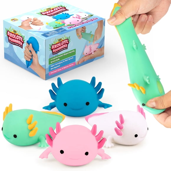Squishy Toys YoYa Toys Squisheez Axolotl, paquete de 4 unidades para niños y adultos